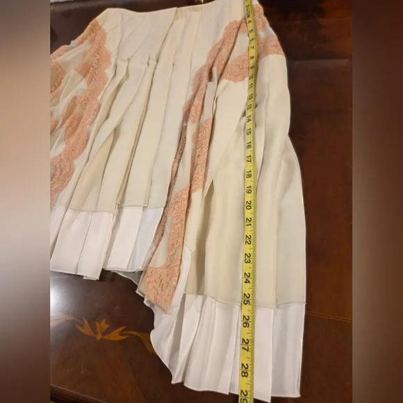 Chloé Silk Chiffon Lace Trim Pleated Midi Skirt – NWT, Size FR 38 Ivory - Picture 10 of 16